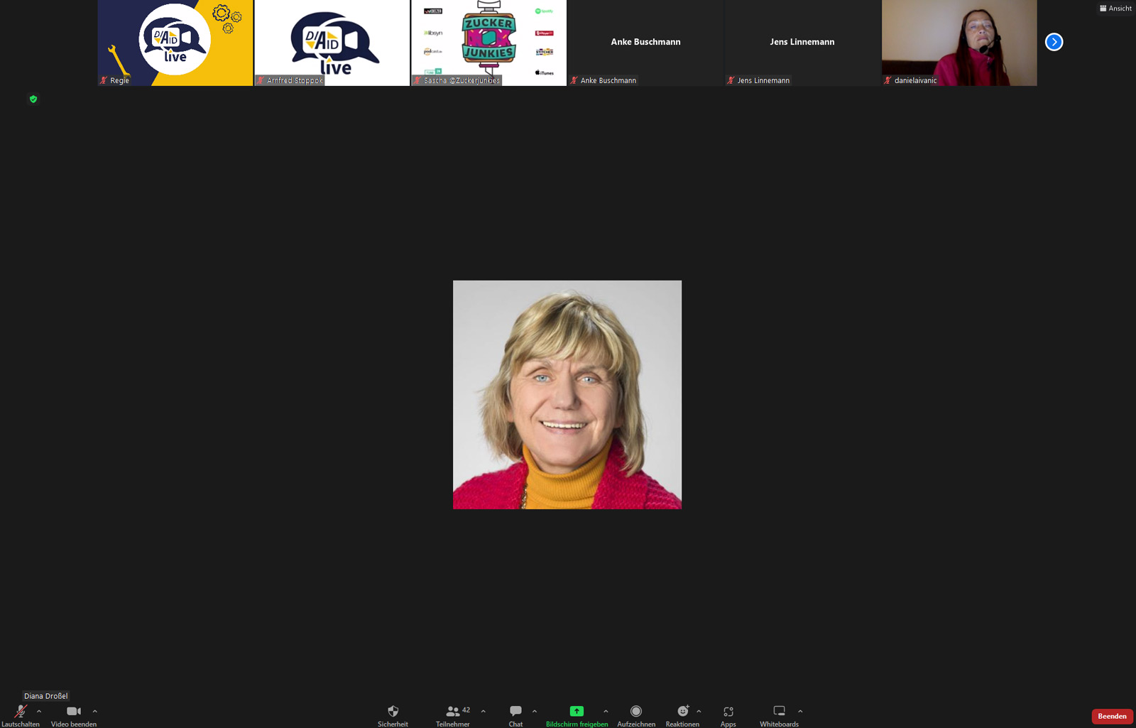 Diana Droßels Avatar-Bild ist in der Zoom-Konferenz zu sehen