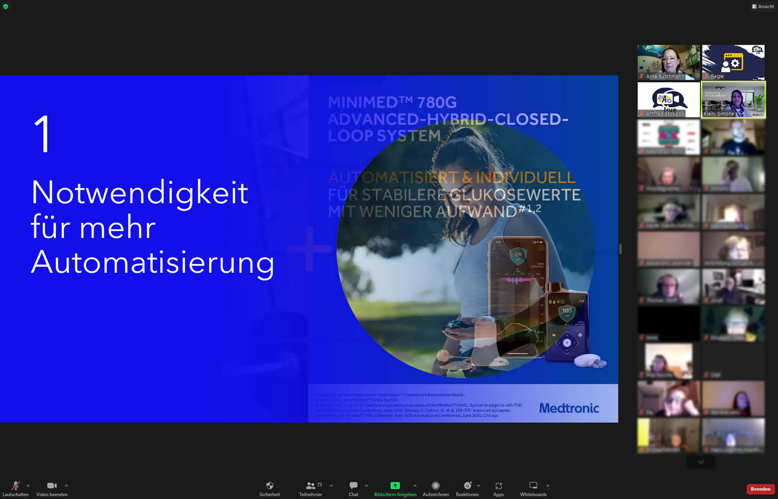 Automatisierung der Insulinzufuhr Auf einer Folie einer Präsentation von Medtronic steht "Notwendigkeit für mehr Automatisierung