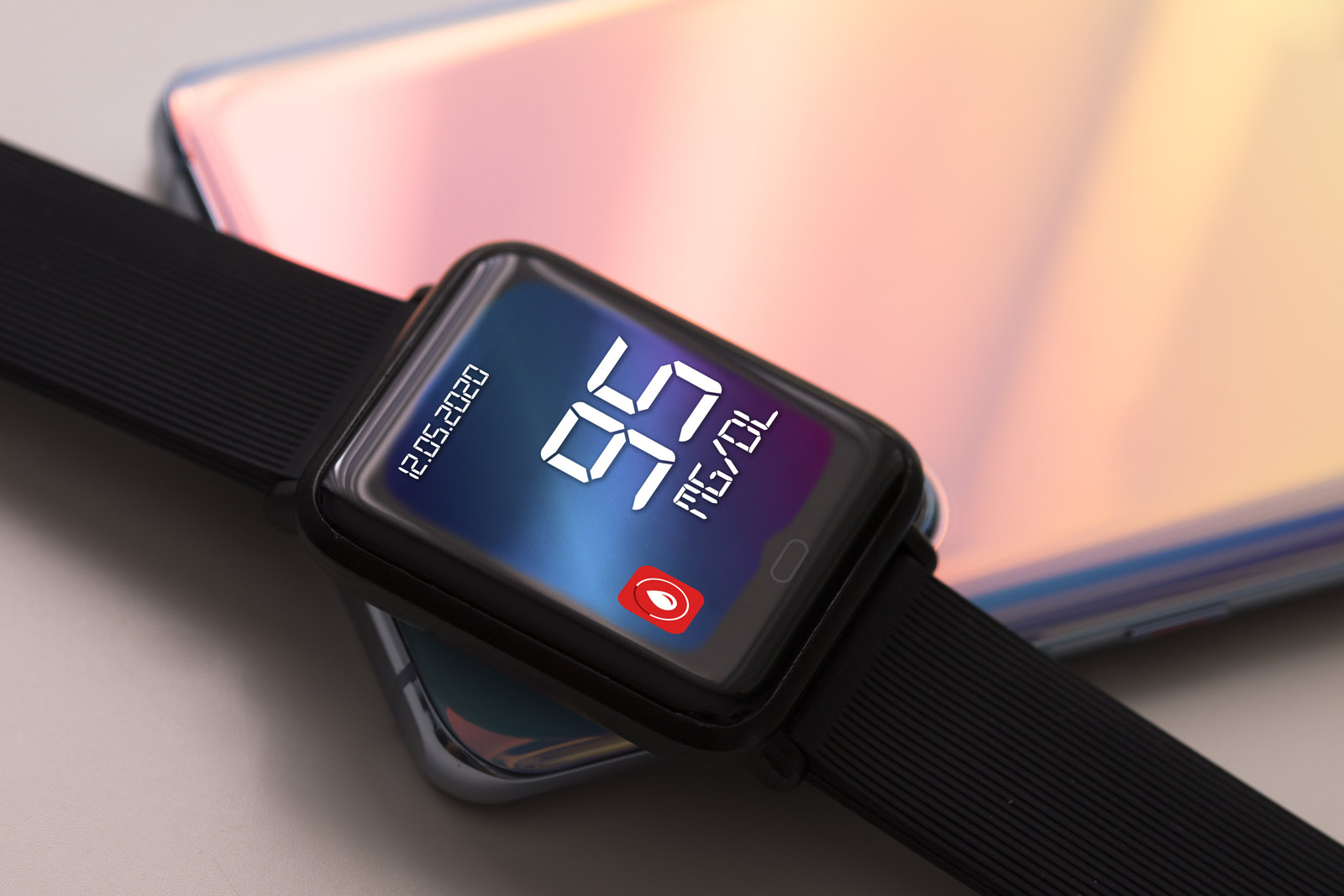 Eine Smartwatch, die Blutzuckerwerte anzeigt