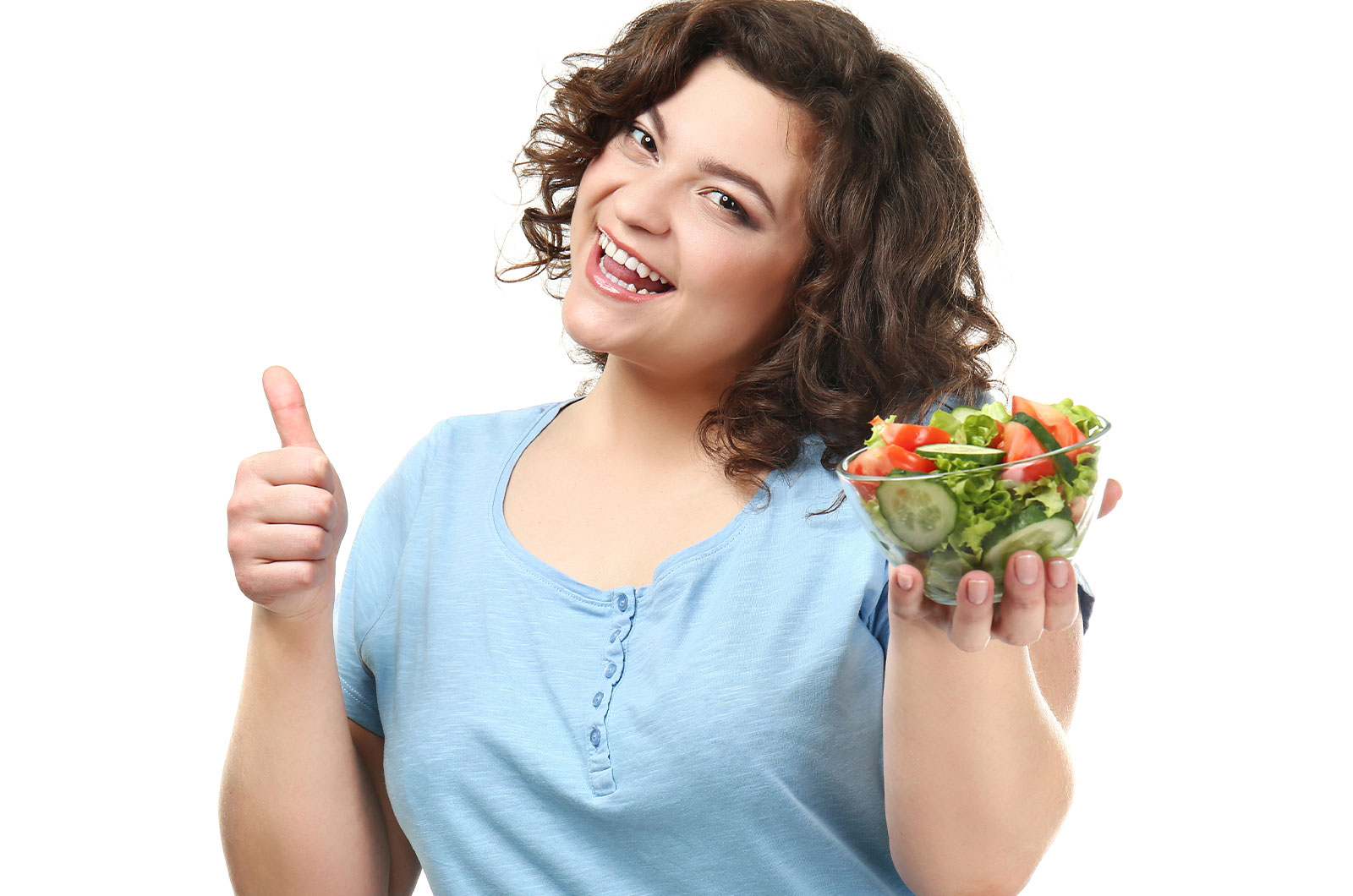 Frau mit Schüssel Salat, gedsund abnehmen