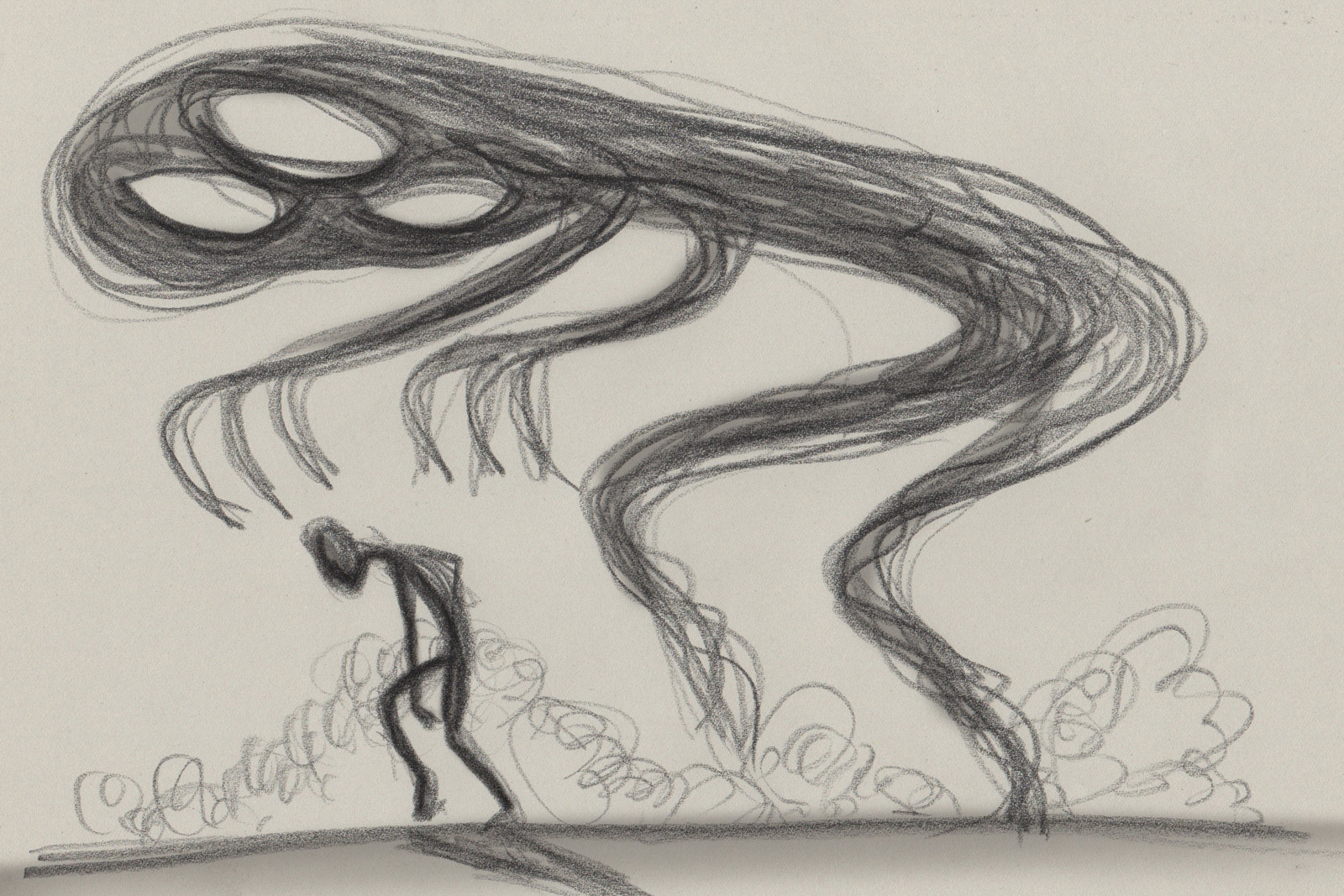 Depression illustriert anhand eines Geisterschattens, der einen stilisierten Menschen verfolgt.